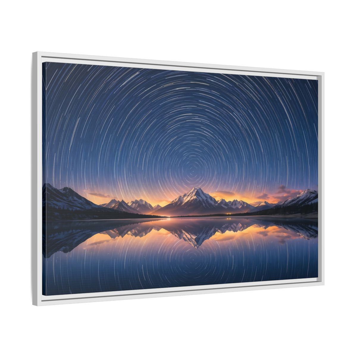 Side Mockup 9. Nature Star Trails Starry Mountain Night shown as stretched canvas wall art