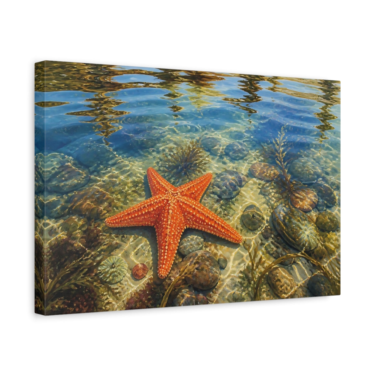 Side Mockup 4. Nature Starfish Orange Starfish shown as stretched canvas wall art