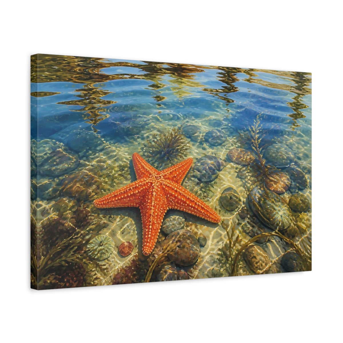 Side Mockup 3. Nature Starfish Orange Starfish shown as stretched canvas wall art