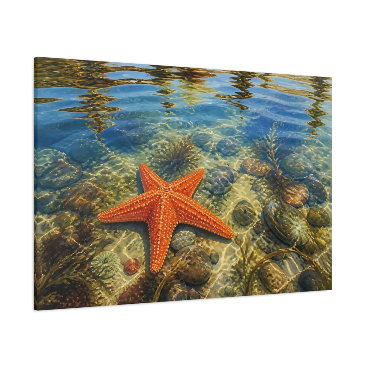 Side Mockup 1. Nature Starfish Orange Starfish shown as stretched canvas wall art
