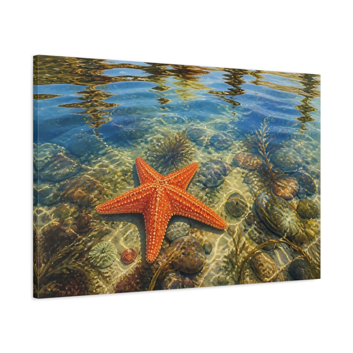 Main Mockup. Nature Starfish Orange Starfish shown as stretched canvas wall art