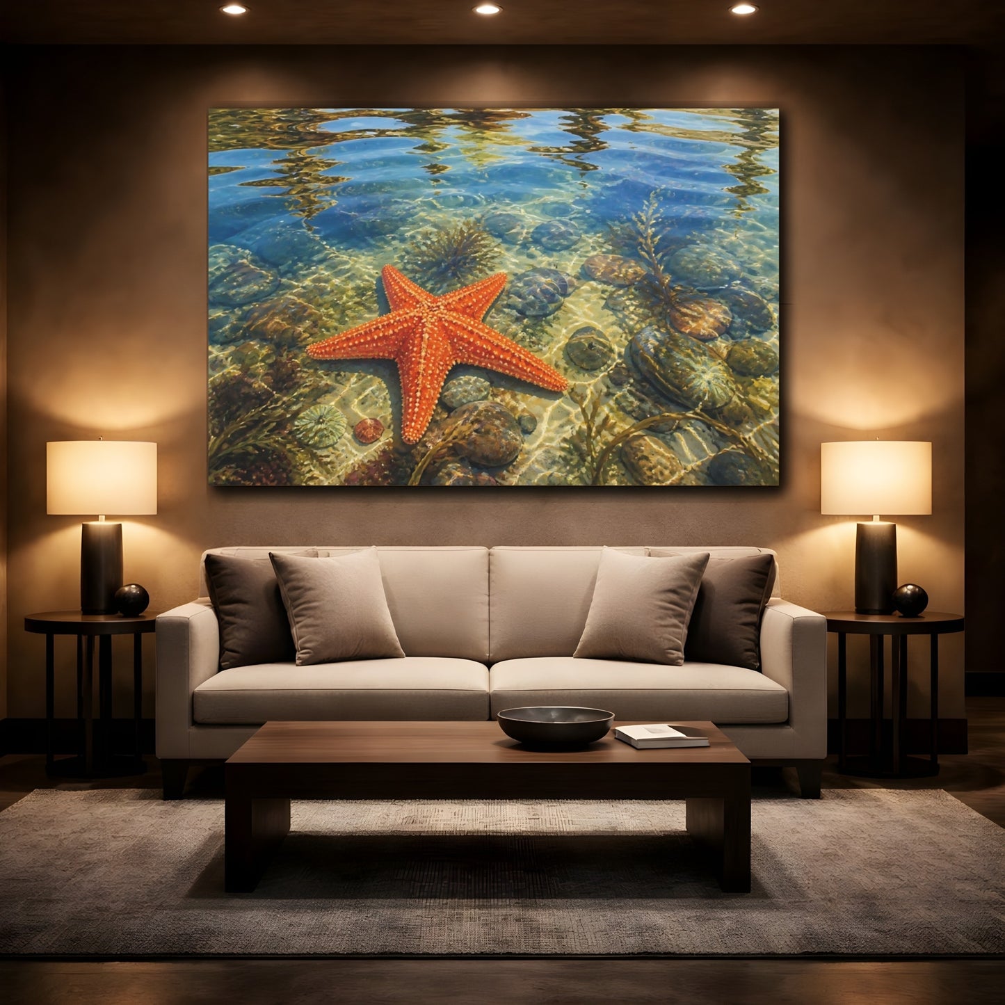 Mockup 2. Nature Starfish Orange Starfish shown as stretched canvas wall art