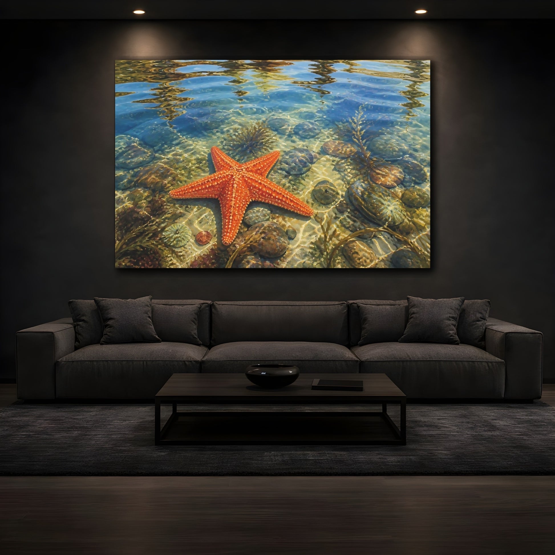 Mockup 3. Nature Starfish Orange Starfish shown as stretched canvas wall art
