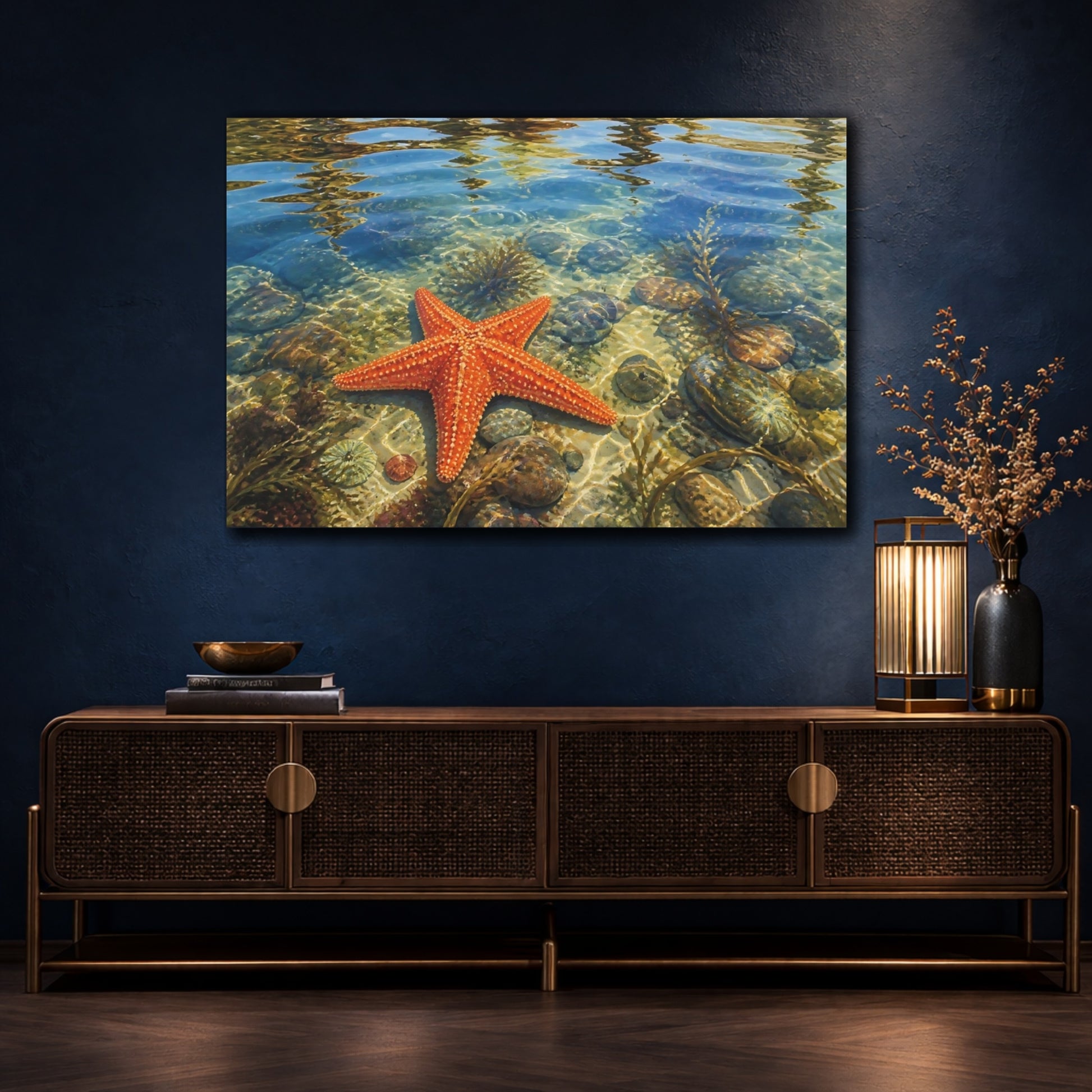 Mockup 4. Nature Starfish Orange Starfish shown as stretched canvas wall art