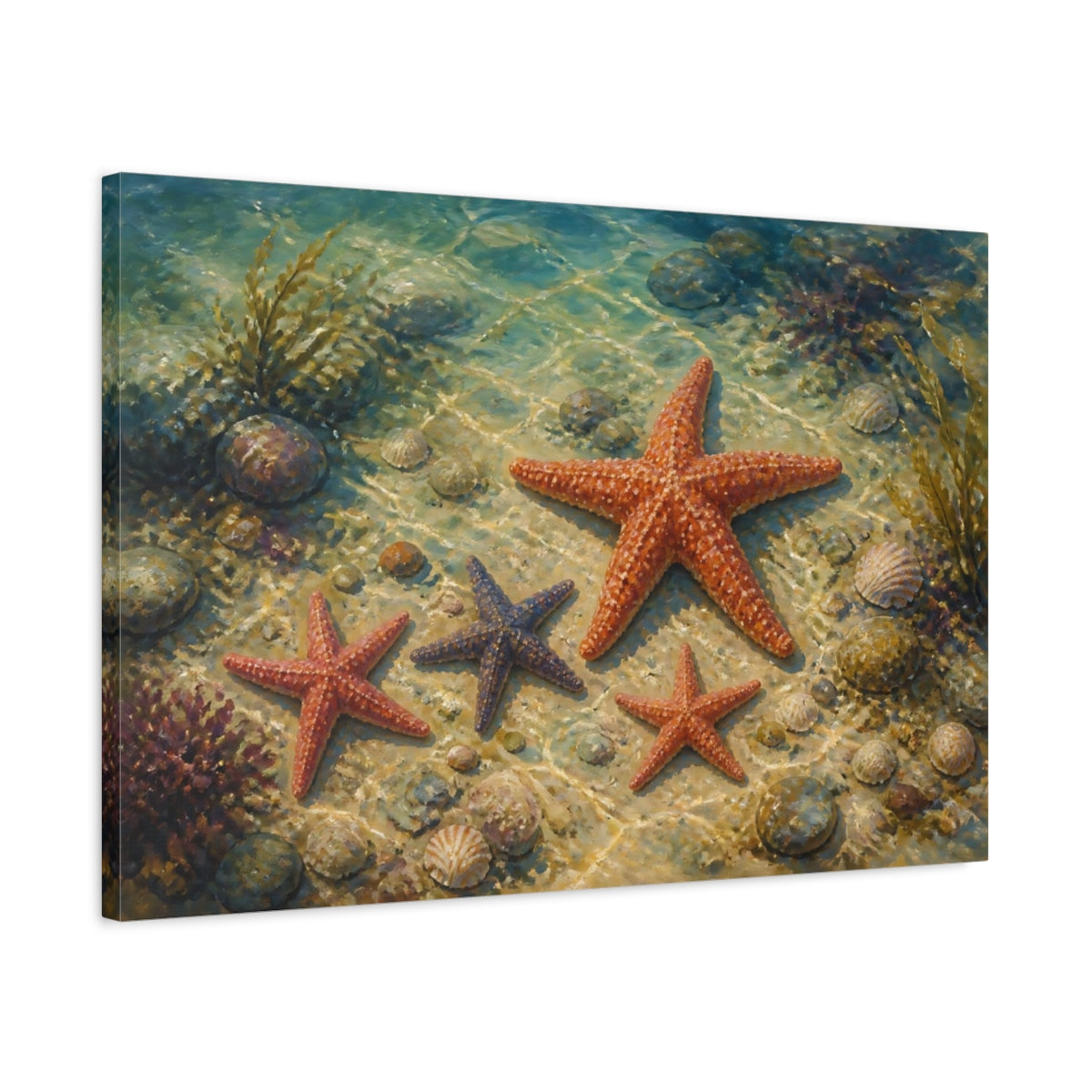 Side Mockup 2. Nature Starfish Underwater Starfish shown as stretched canvas wall art