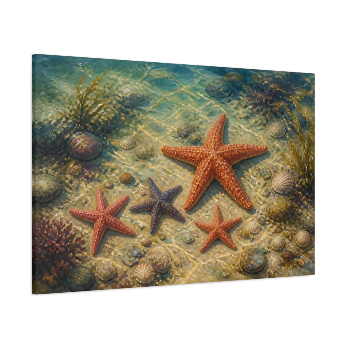 Side Mockup 1. Nature Starfish Underwater Starfish shown as stretched canvas wall art