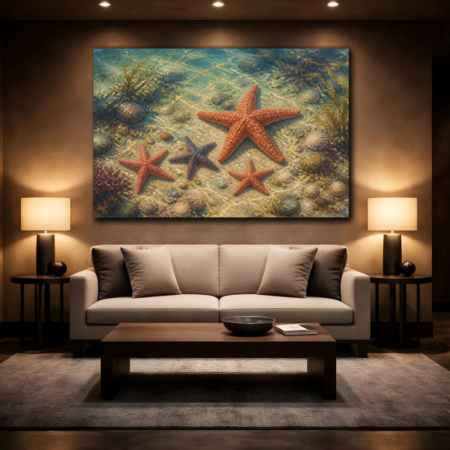 Mockup 2. Nature Starfish Underwater Starfish shown as stretched canvas wall art