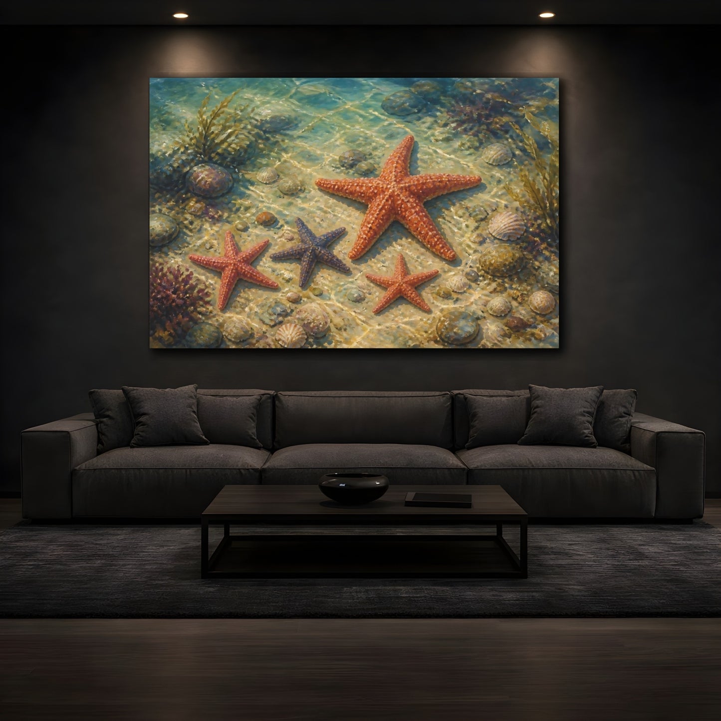 Mockup 3. Nature Starfish Underwater Starfish shown as stretched canvas wall art