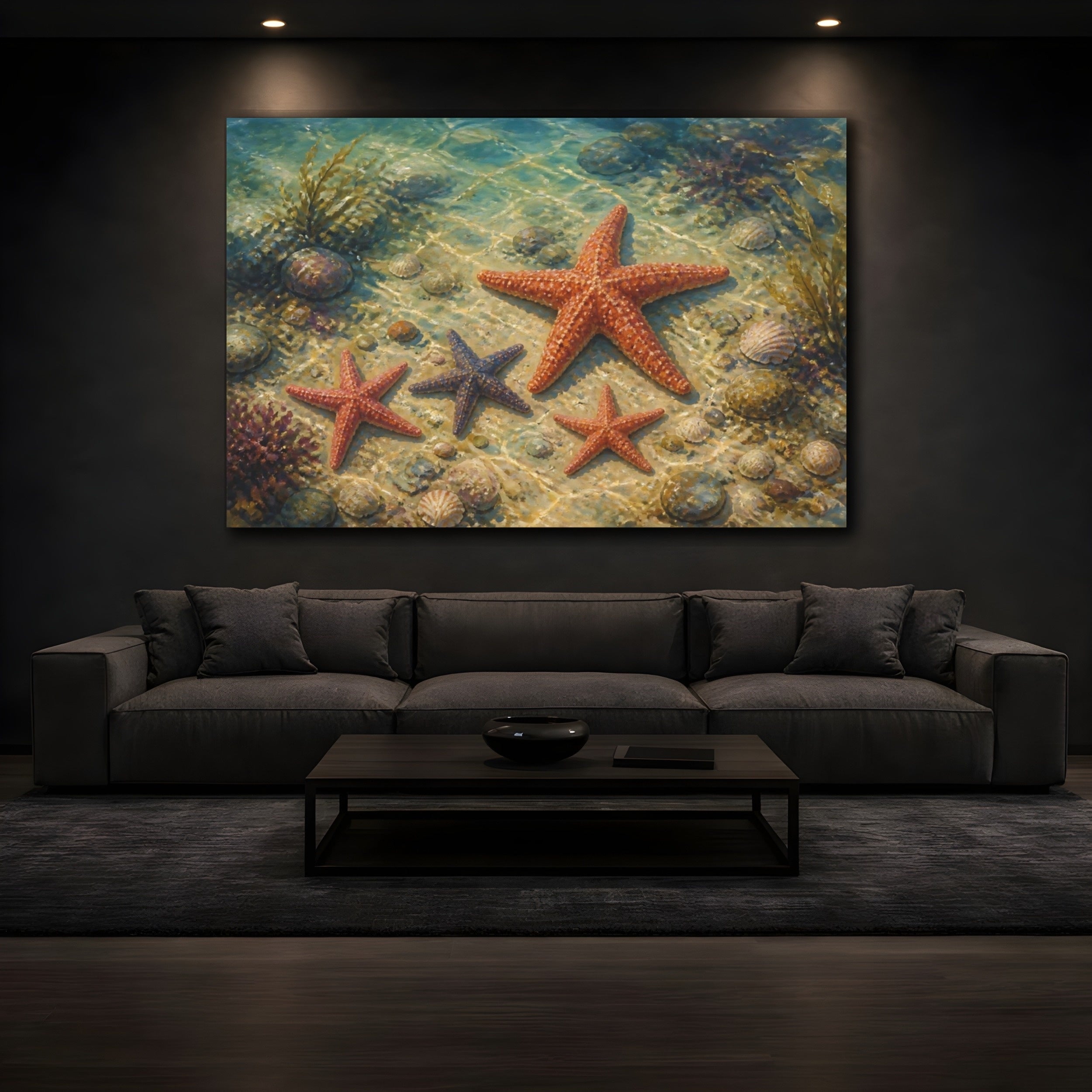 Mockup 3. Nature Starfish Underwater Starfish shown as stretched canvas wall art