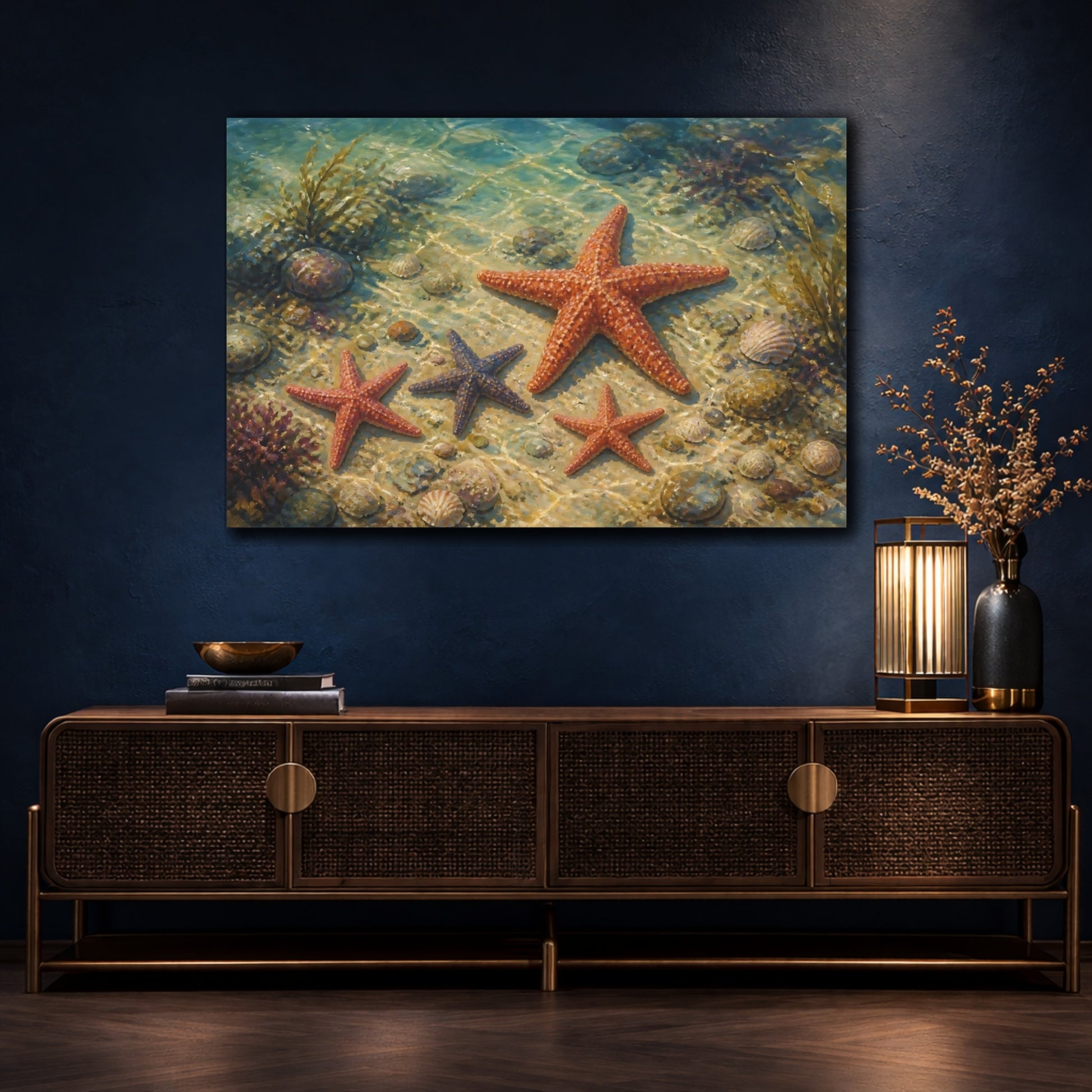 Mockup 4. Nature Starfish Underwater Starfish shown as stretched canvas wall art