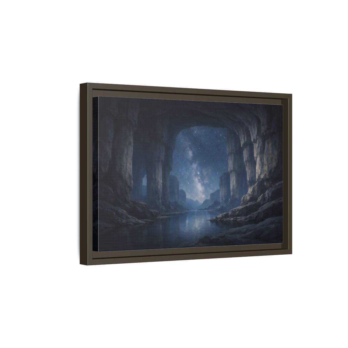 Side Mockup 5. Nature Starry Cave Blue And Gray shown as stretched canvas wall art