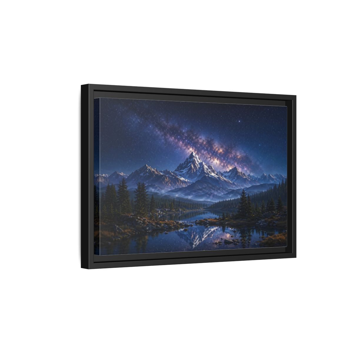 Side Mockup 6. Nature Starry Mountains Blue Night Landscape shown as stretched canvas wall art