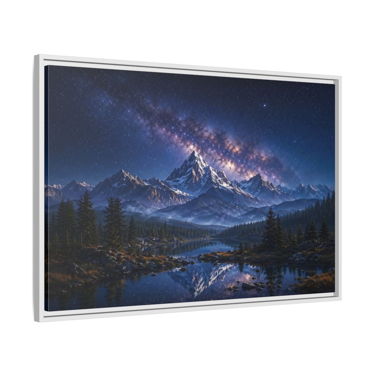 Side Mockup 9. Nature Starry Mountains Blue Night Landscape shown as stretched canvas wall art