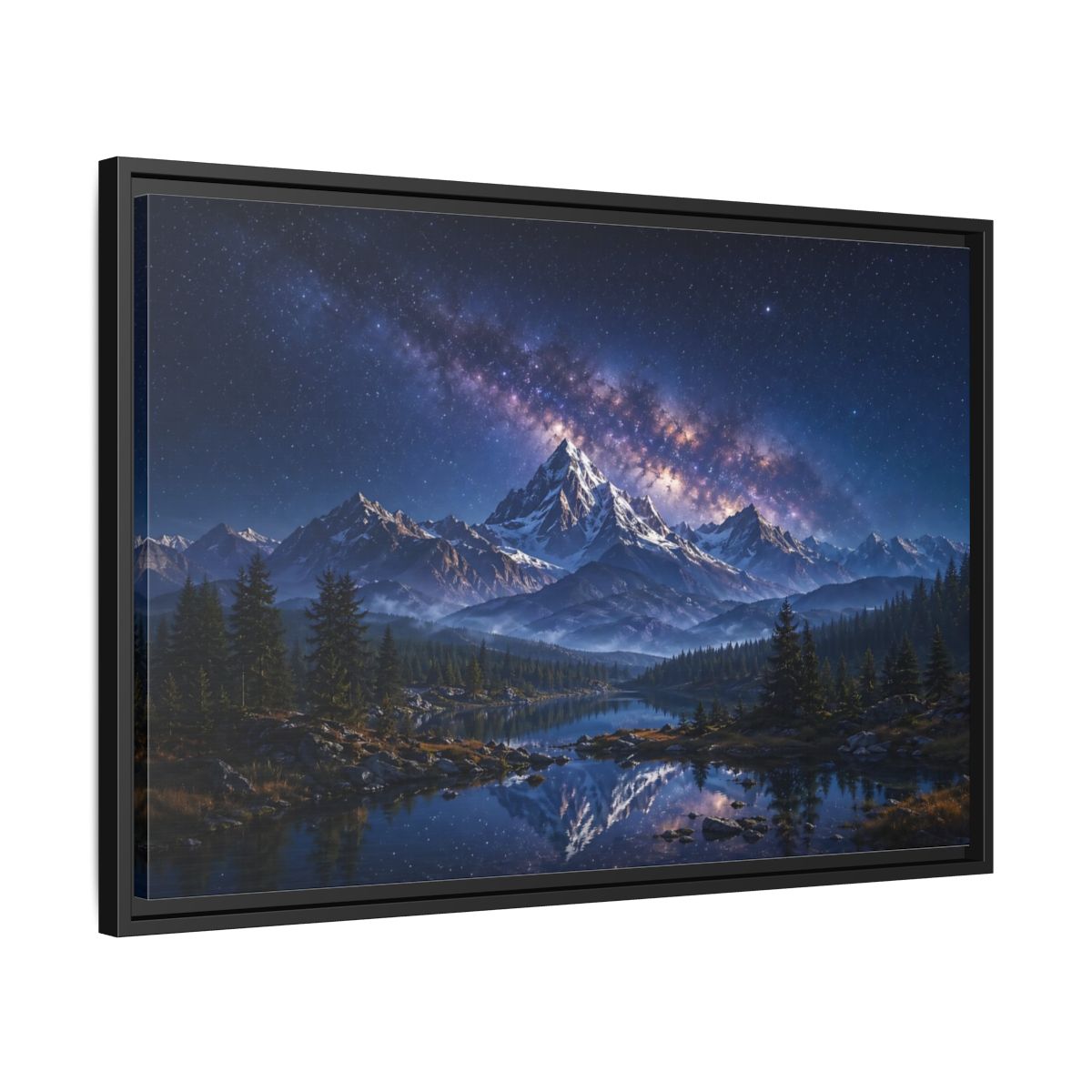 Side Mockup 14. Nature Starry Mountains Blue Night Landscape shown as stretched canvas wall art