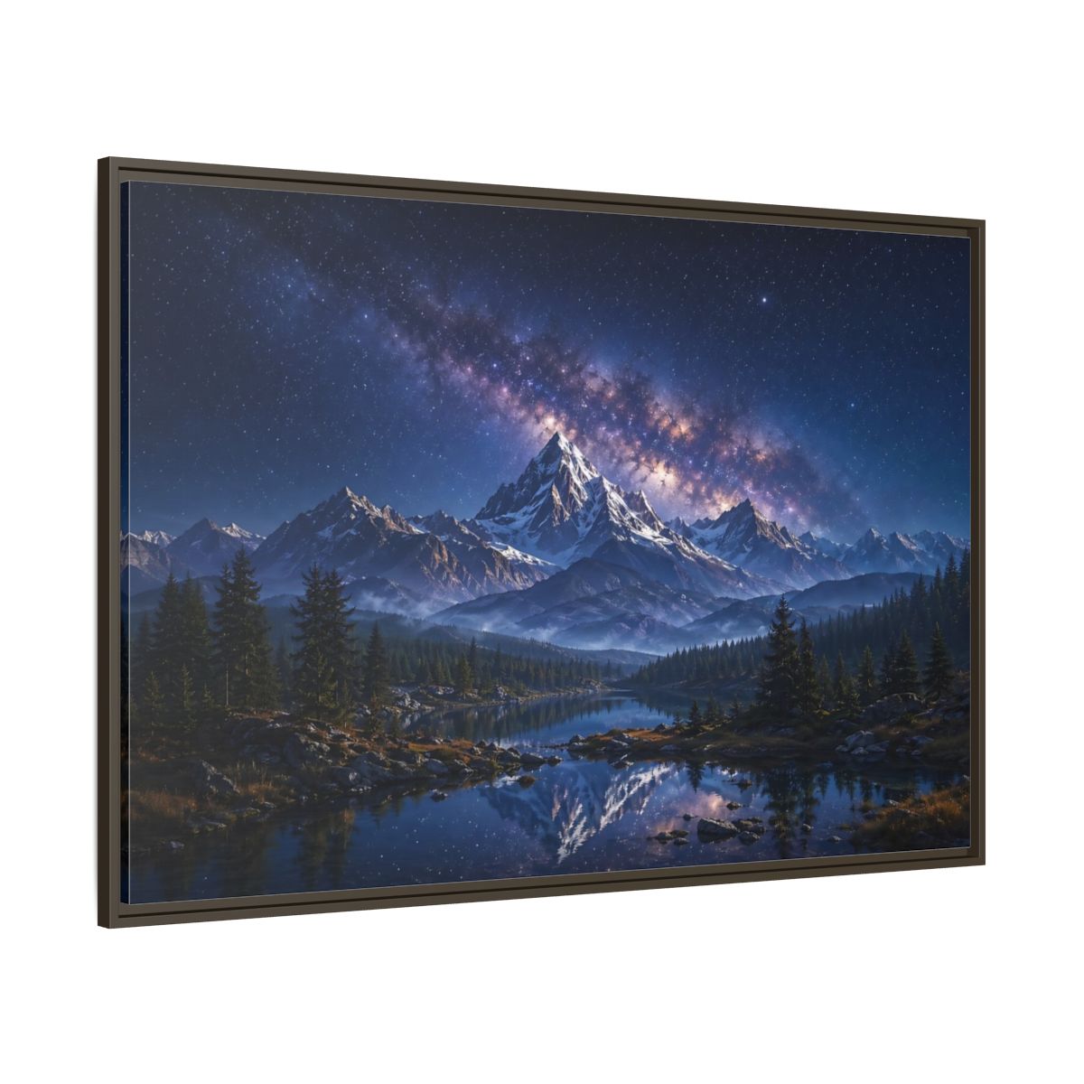 Side Mockup 8. Nature Starry Mountains Blue Night Landscape shown as stretched canvas wall art