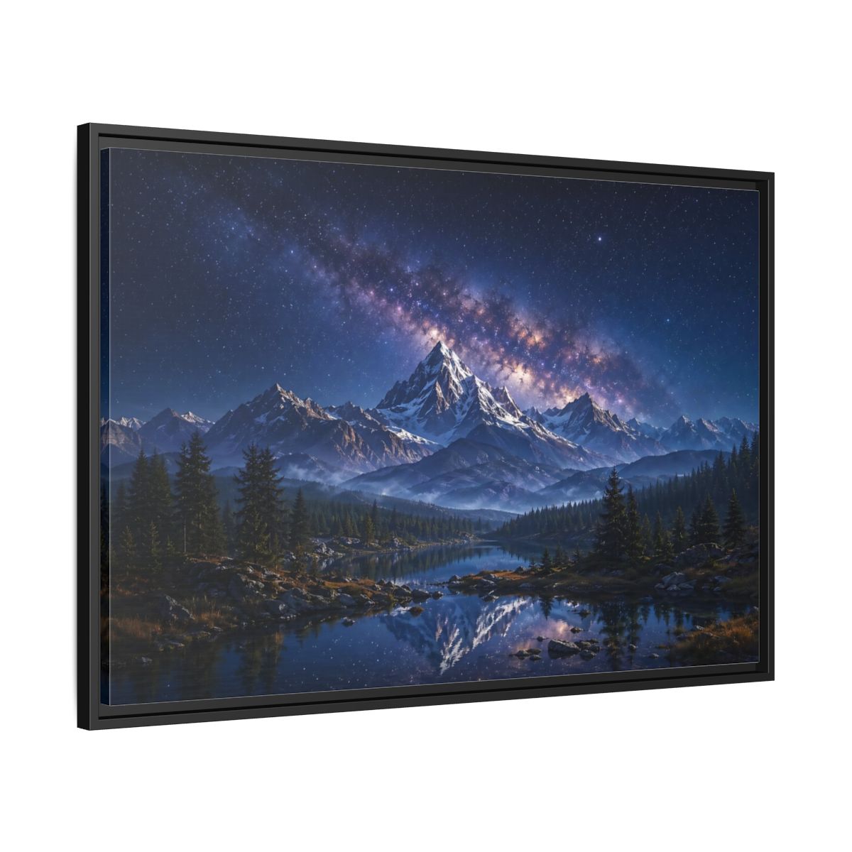 Side Mockup 13. Nature Starry Mountains Blue Night Landscape shown as stretched canvas wall art