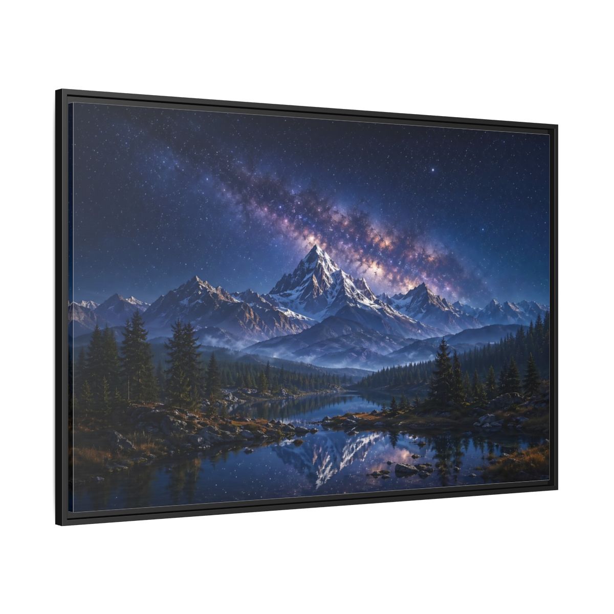 Side Mockup 12. Nature Starry Mountains Blue Night Landscape shown as stretched canvas wall art