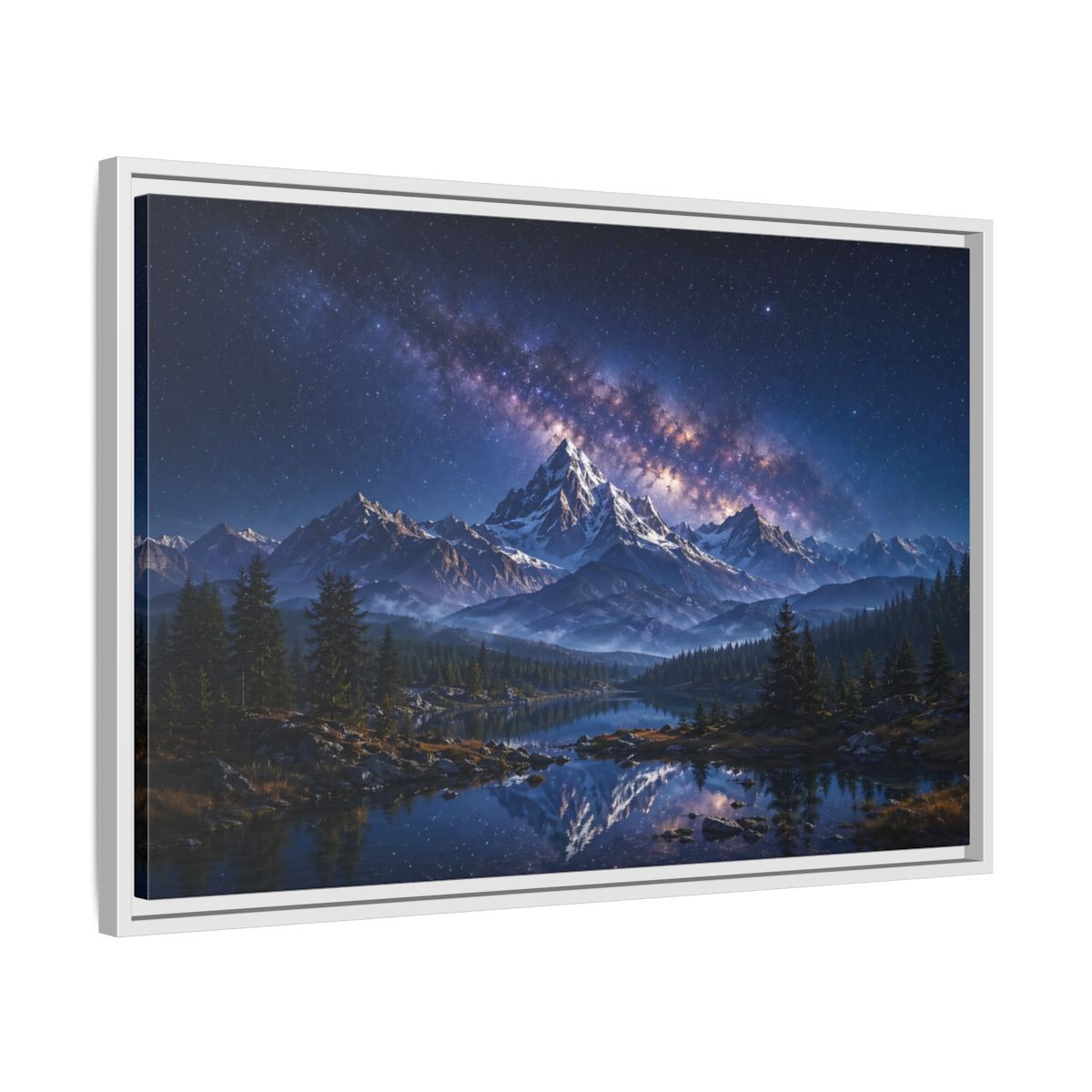 Side Mockup 10. Nature Starry Mountains Blue Night Landscape shown as stretched canvas wall art