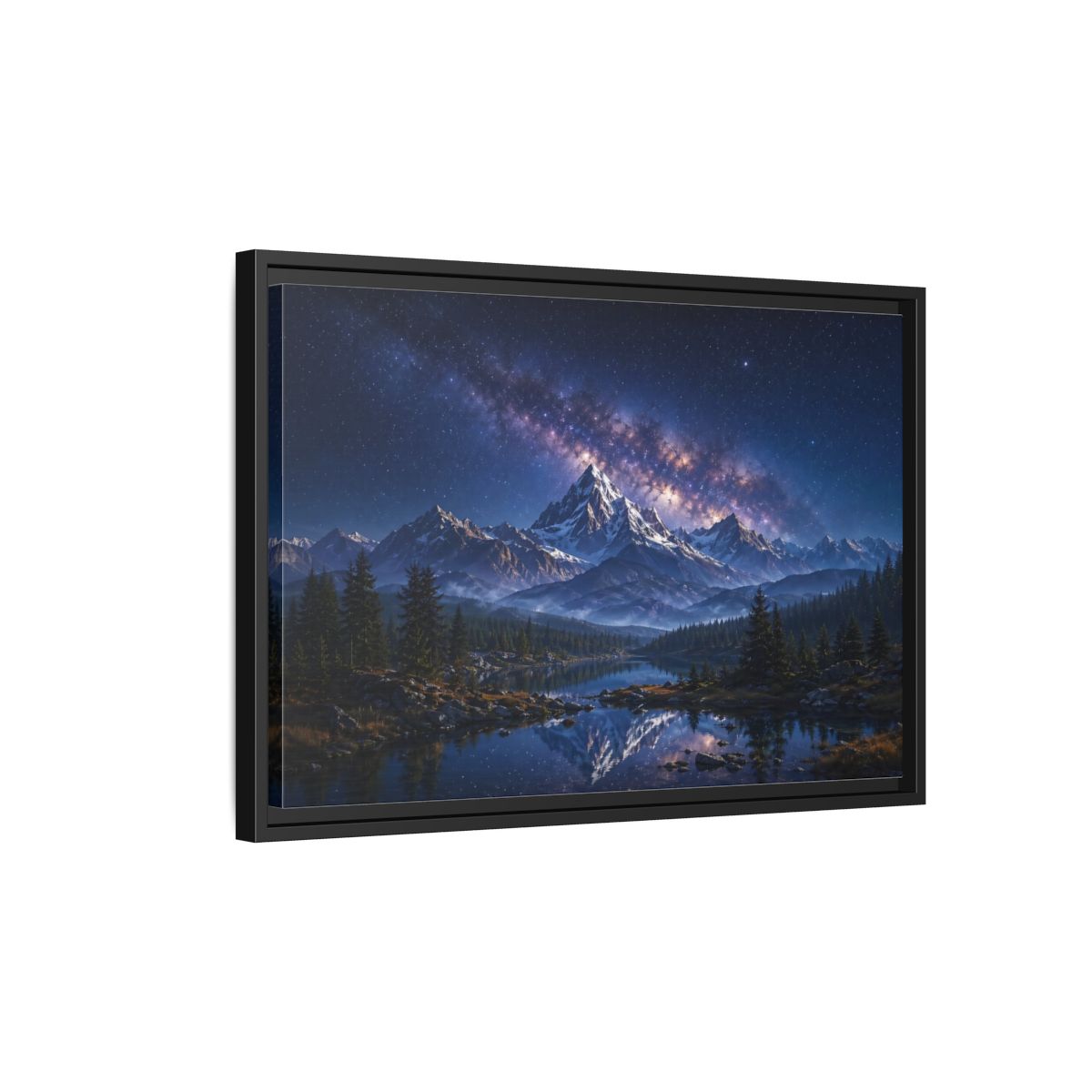 Side Mockup 3. Nature Starry Mountains Blue Night Landscape shown as stretched canvas wall art