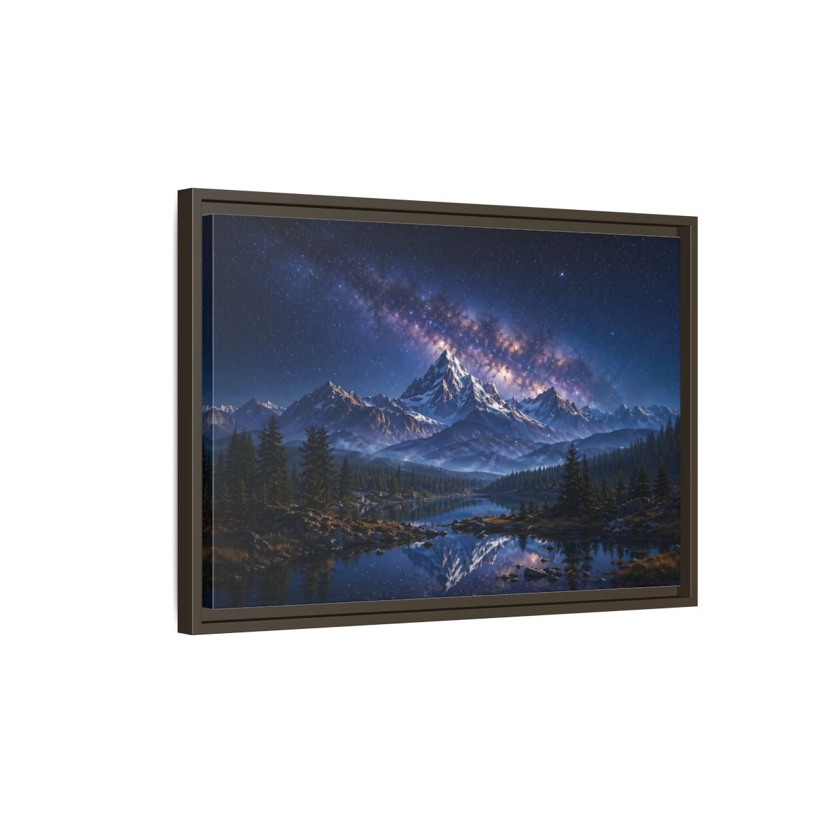 Side Mockup 2. Nature Starry Mountains Blue Night Landscape shown as stretched canvas wall art