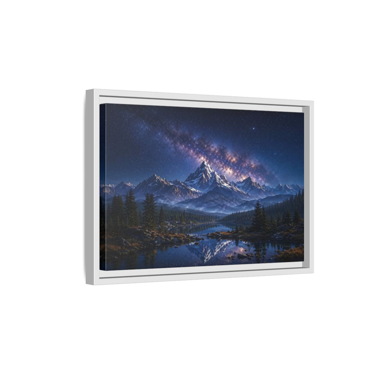 Side Mockup 4. Nature Starry Mountains Blue Night Landscape shown as stretched canvas wall art