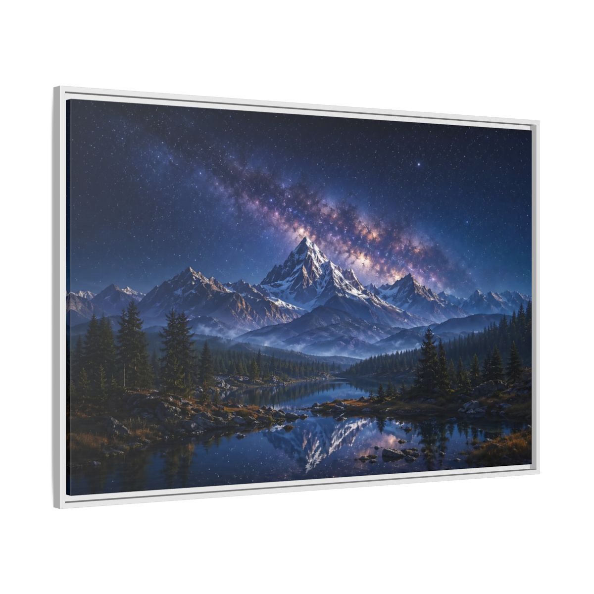 Side Mockup 7. Nature Starry Mountains Blue Night Landscape shown as stretched canvas wall art