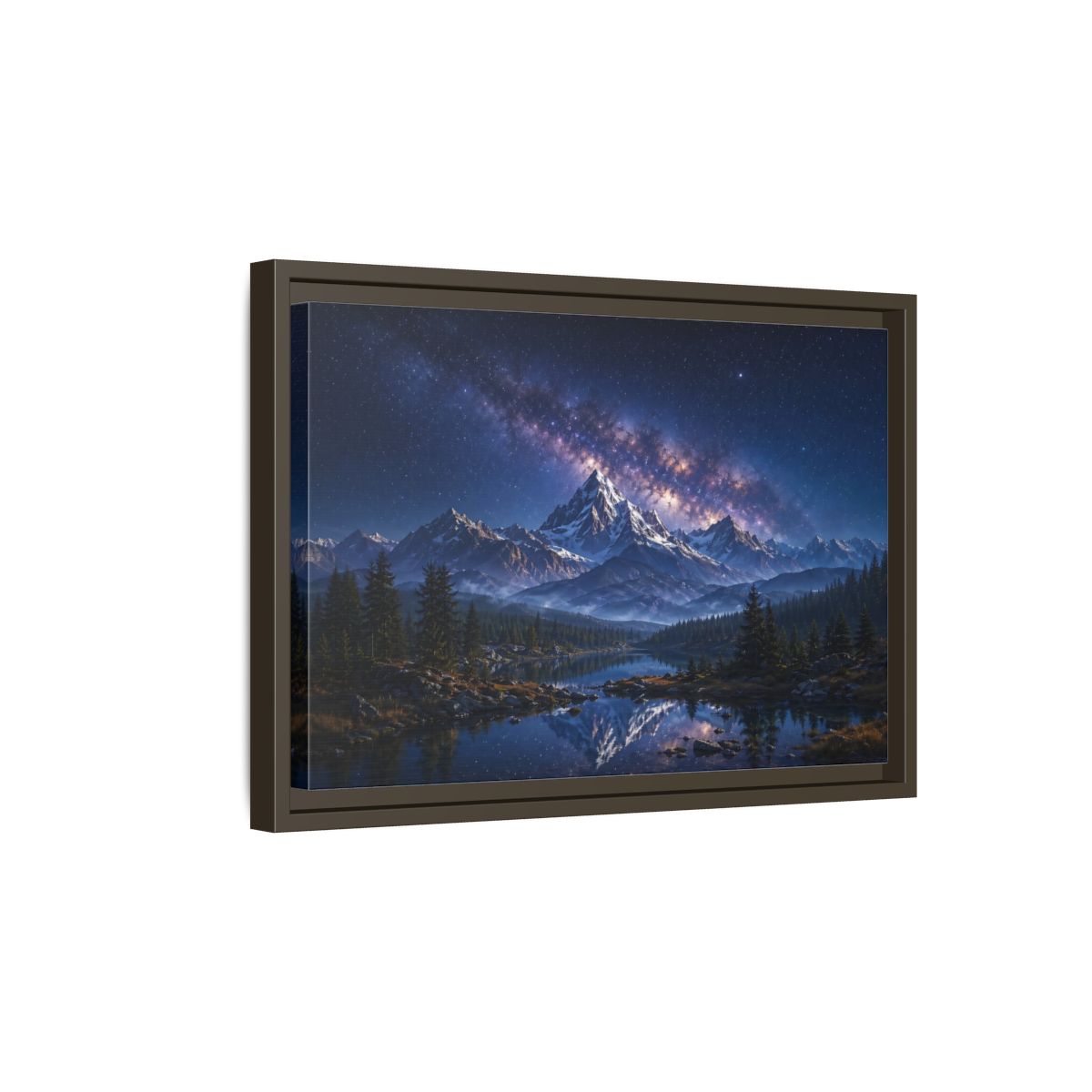Side Mockup 5. Nature Starry Mountains Blue Night Landscape shown as stretched canvas wall art