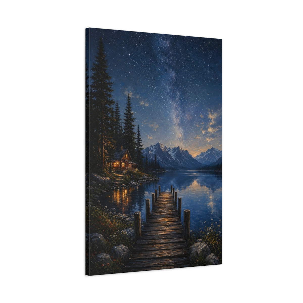 Main Mockup. Nature Starry Night Starry Night Lake shown as stretched canvas wall art