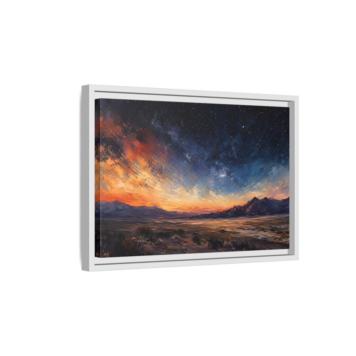 Side Mockup 4. Nature Starry Sky Orange And Blue Night shown as stretched canvas wall art
