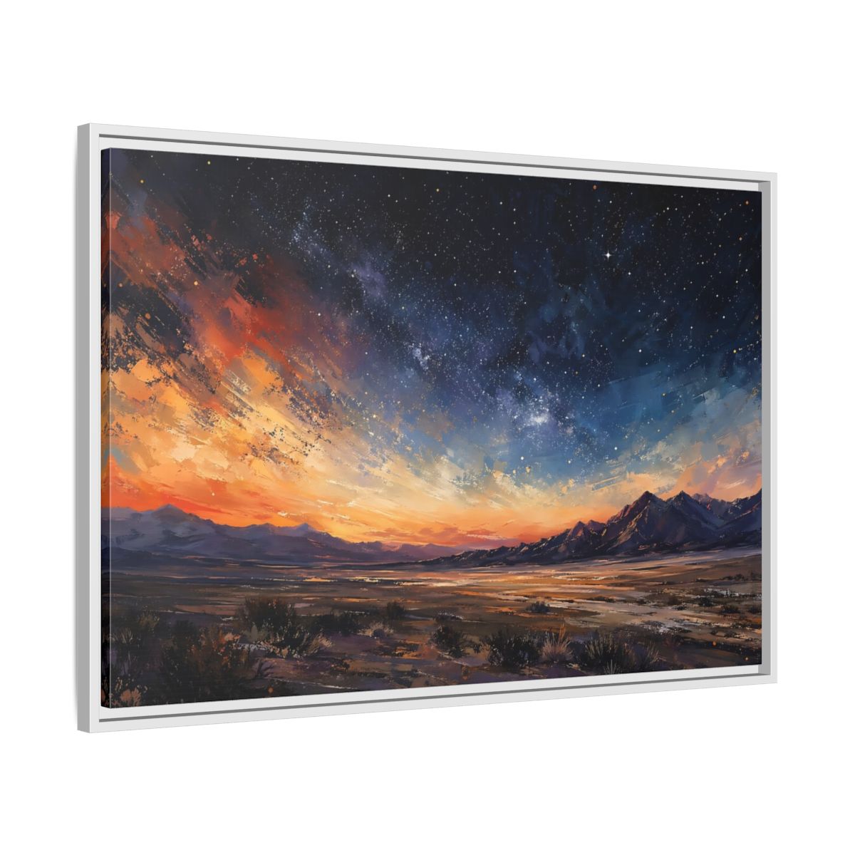 Side Mockup 9. Nature Starry Sky Orange And Blue Night shown as stretched canvas wall art