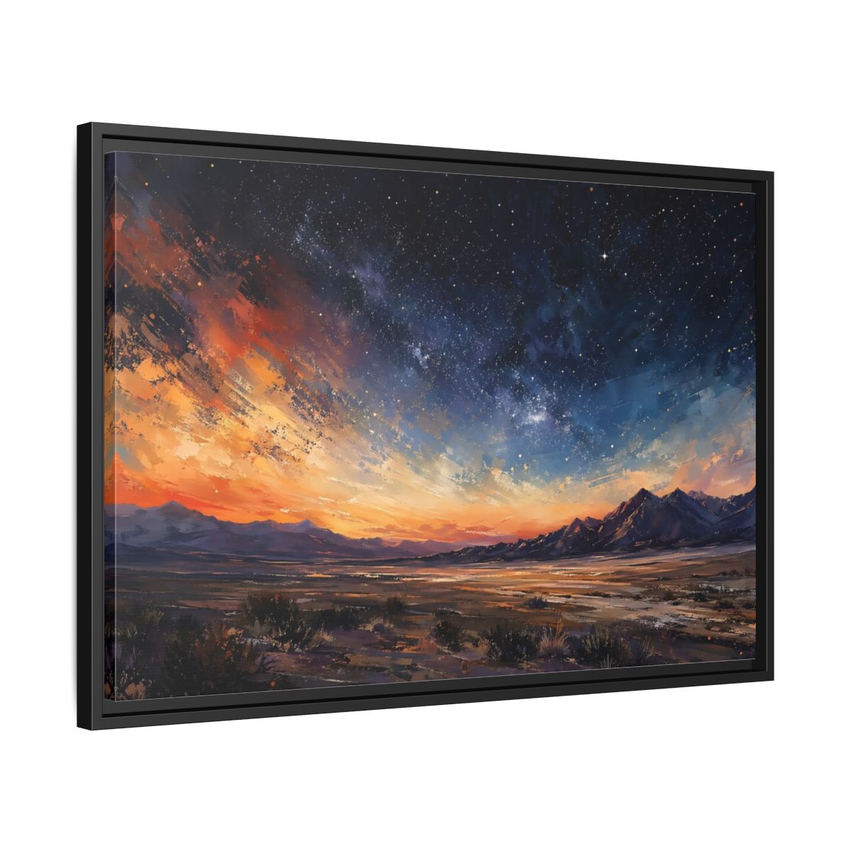 Side Mockup 14. Nature Starry Sky Orange And Blue Night shown as stretched canvas wall art