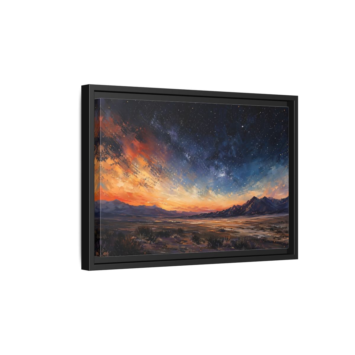 Side Mockup 6. Nature Starry Sky Orange And Blue Night shown as stretched canvas wall art