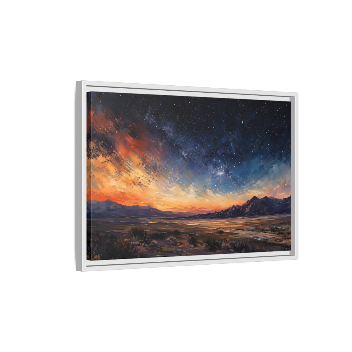 Side Mockup 1. Nature Starry Sky Orange And Blue Night shown as stretched canvas wall art