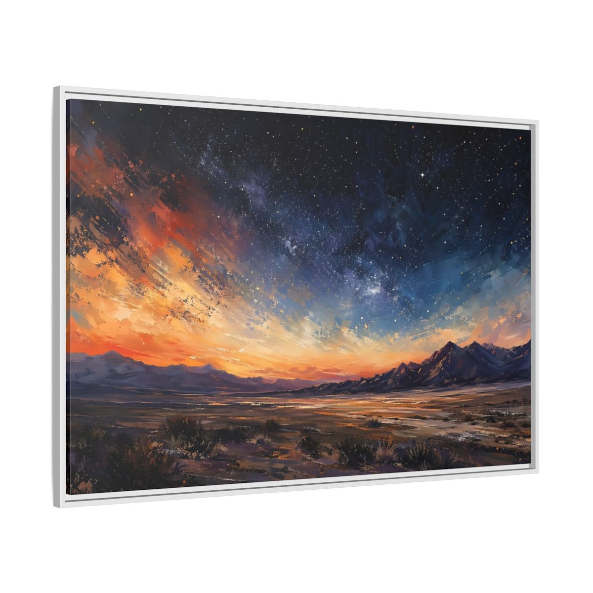 Side Mockup 7. Nature Starry Sky Orange And Blue Night shown as stretched canvas wall art