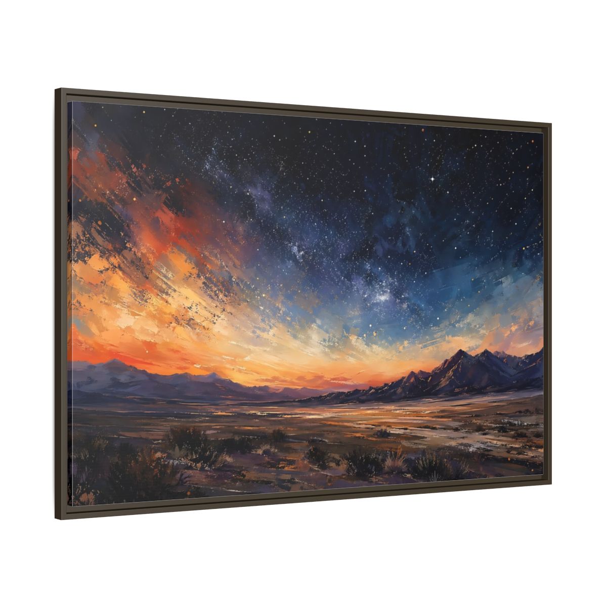 Side Mockup 8. Nature Starry Sky Orange And Blue Night shown as stretched canvas wall art
