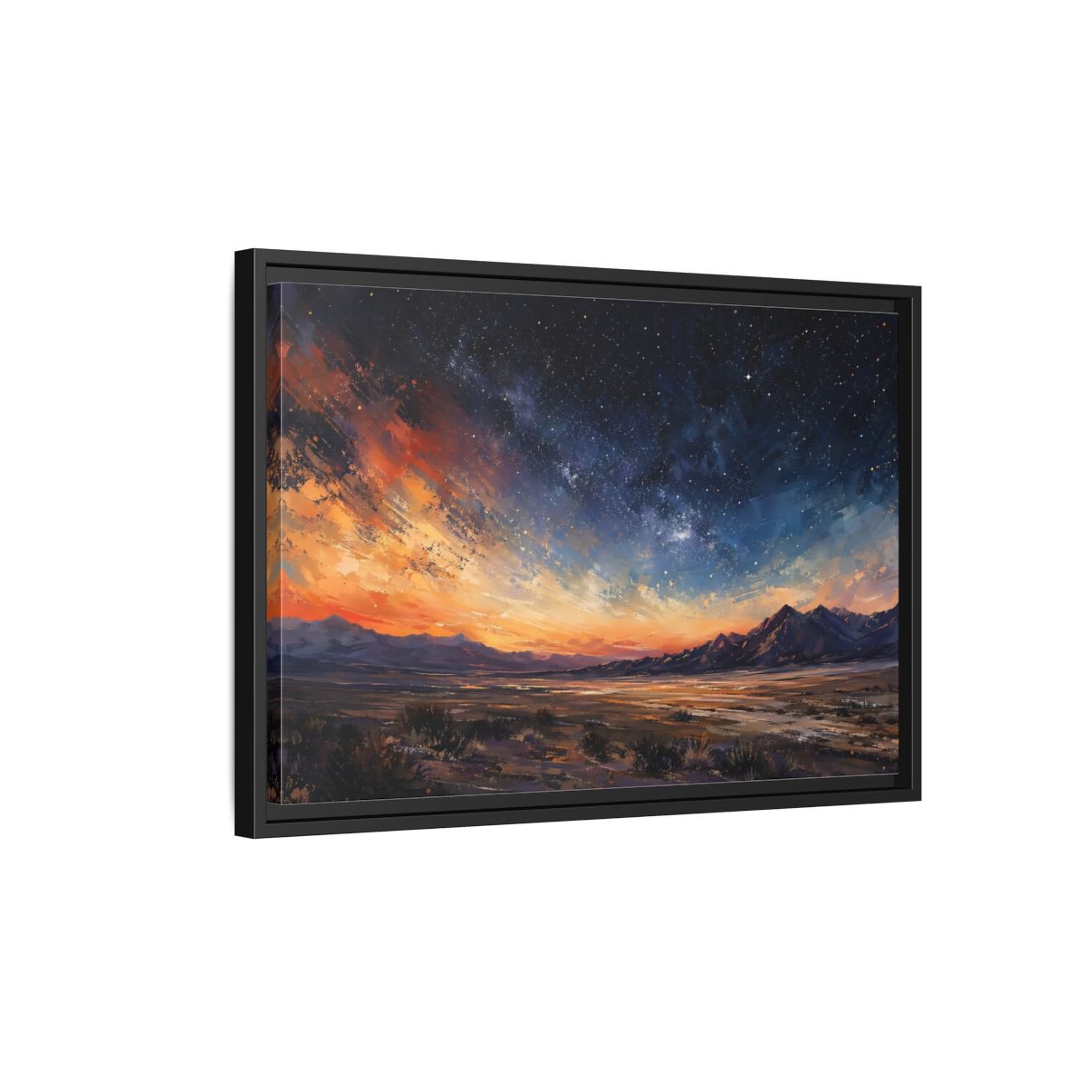 Side Mockup 3. Nature Starry Sky Orange And Blue Night shown as stretched canvas wall art