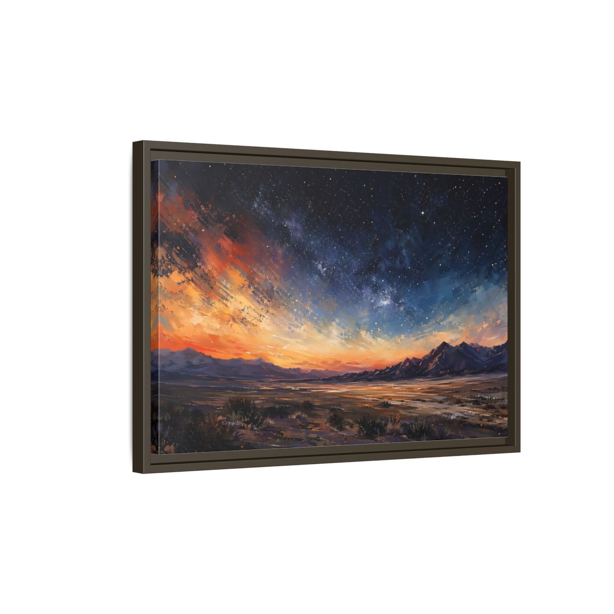 Side Mockup 2. Nature Starry Sky Orange And Blue Night shown as stretched canvas wall art