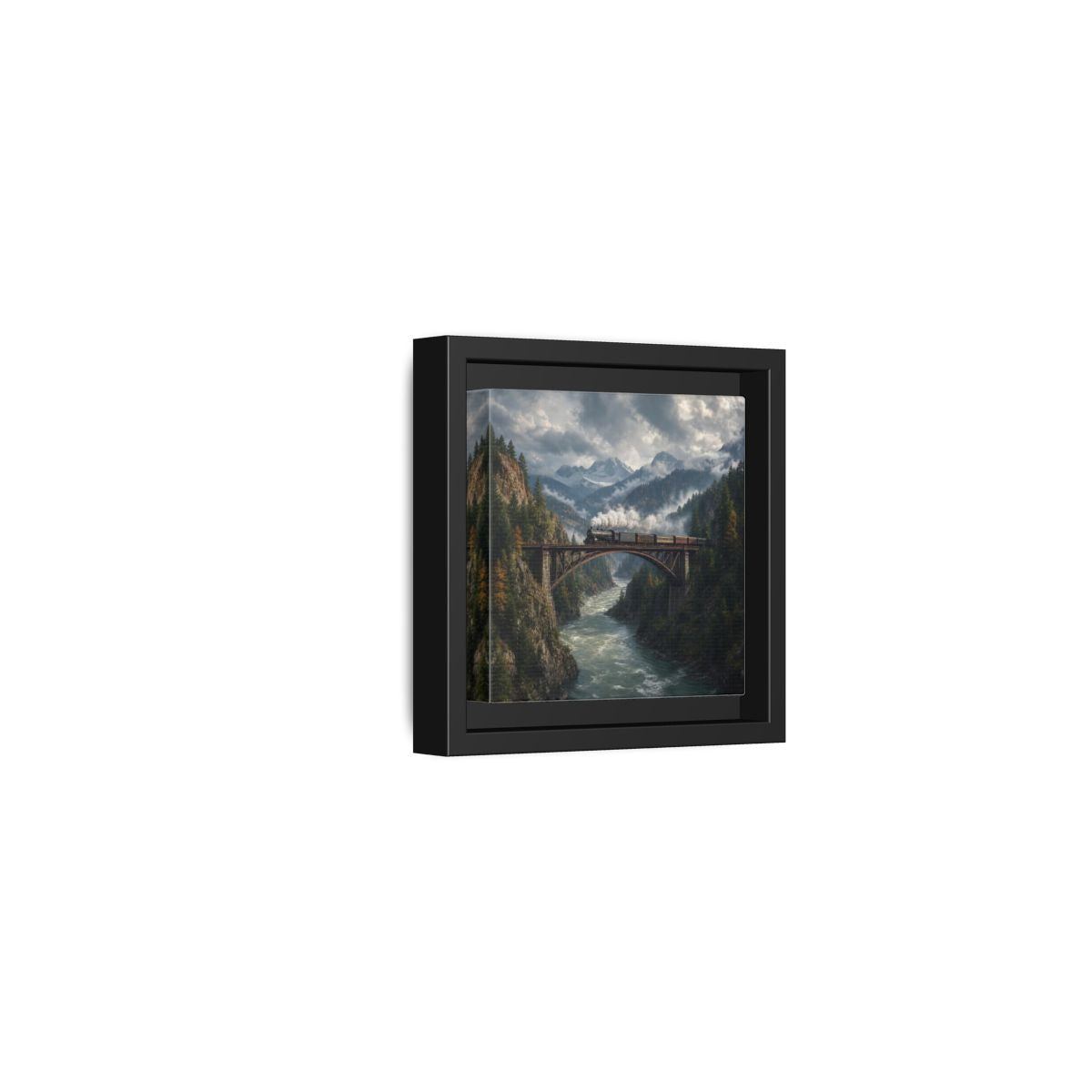 Side Mockup 24. Nature Steam Train Mountain Train shown as stretched canvas wall art