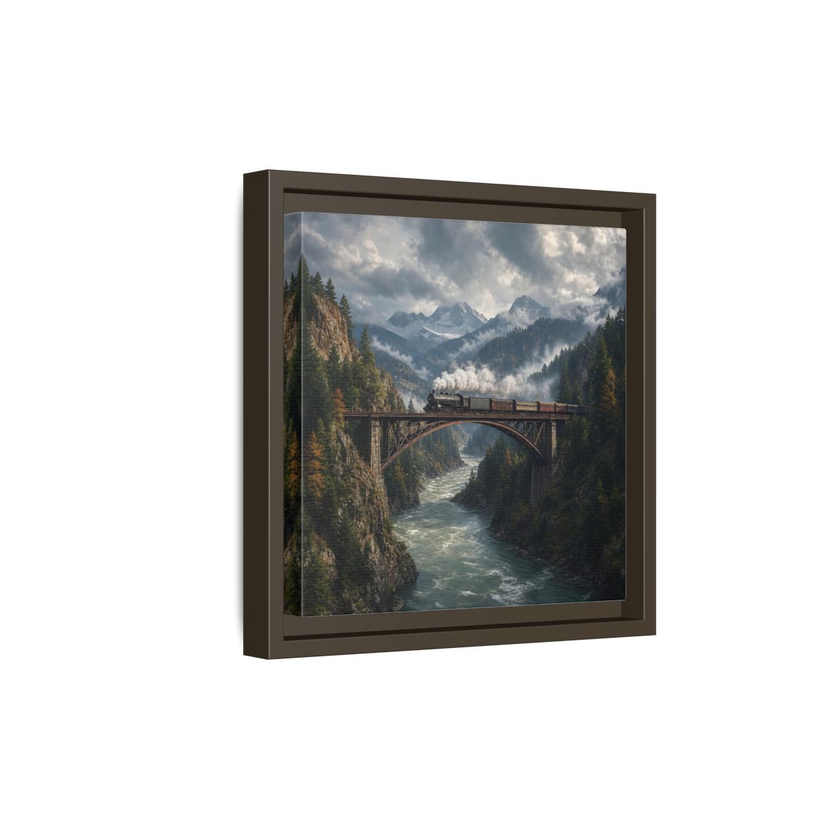 Side Mockup 20. Nature Steam Train Mountain Train shown as stretched canvas wall art