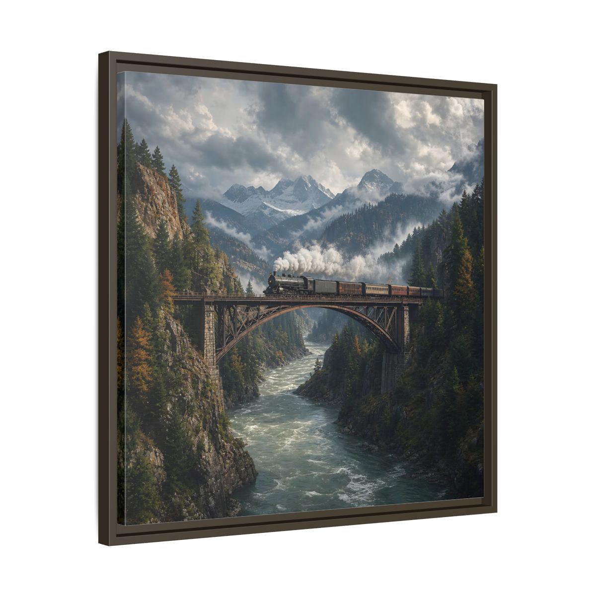Side Mockup 27. Nature Steam Train Mountain Train shown as stretched canvas wall art