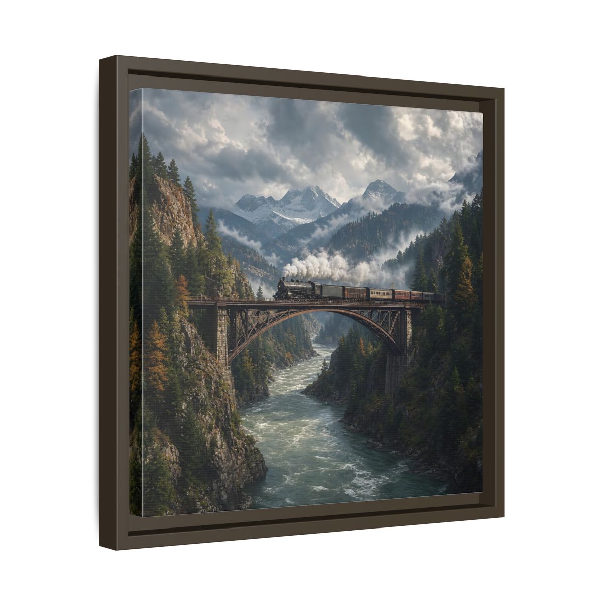 Side Mockup 29. Nature Steam Train Mountain Train shown as stretched canvas wall art