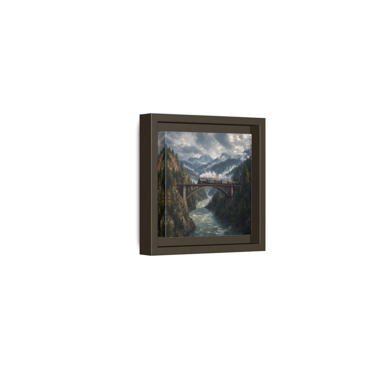 Side Mockup 23. Nature Steam Train Mountain Train shown as stretched canvas wall art