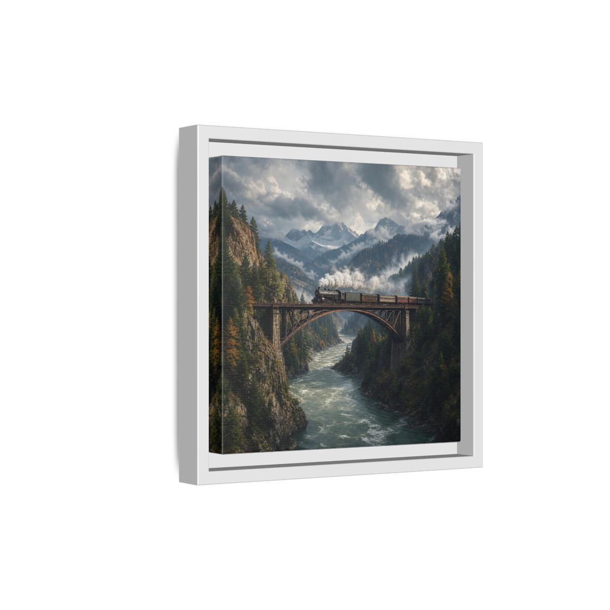 Side Mockup 19. Nature Steam Train Mountain Train shown as stretched canvas wall art