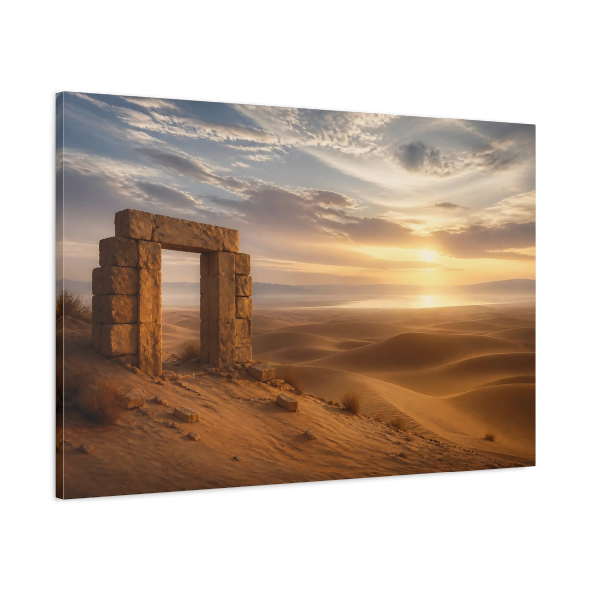 Main Mockup. Nature Stone Arch Desert Sunset shown as stretched canvas wall art