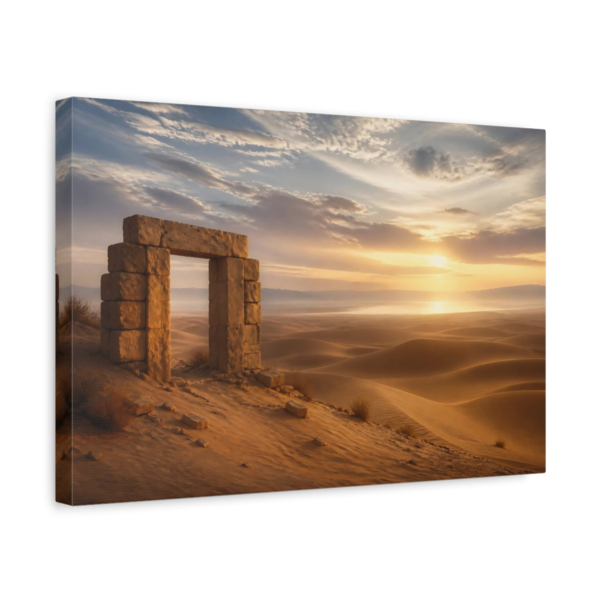 Side Mockup 4. Nature Stone Arch Desert Sunset shown as stretched canvas wall art