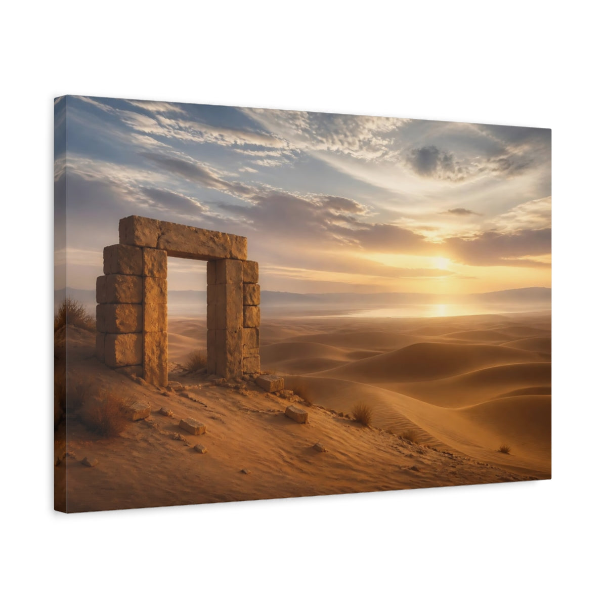 Side Mockup 3. Nature Stone Arch Desert Sunset shown as stretched canvas wall art
