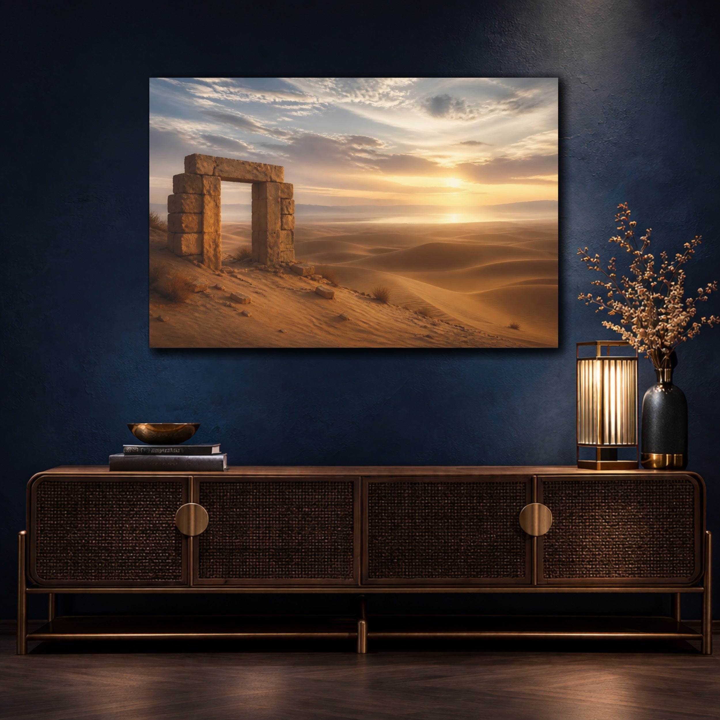 Mockup 4. Nature Stone Arch Desert Sunset shown as stretched canvas wall art