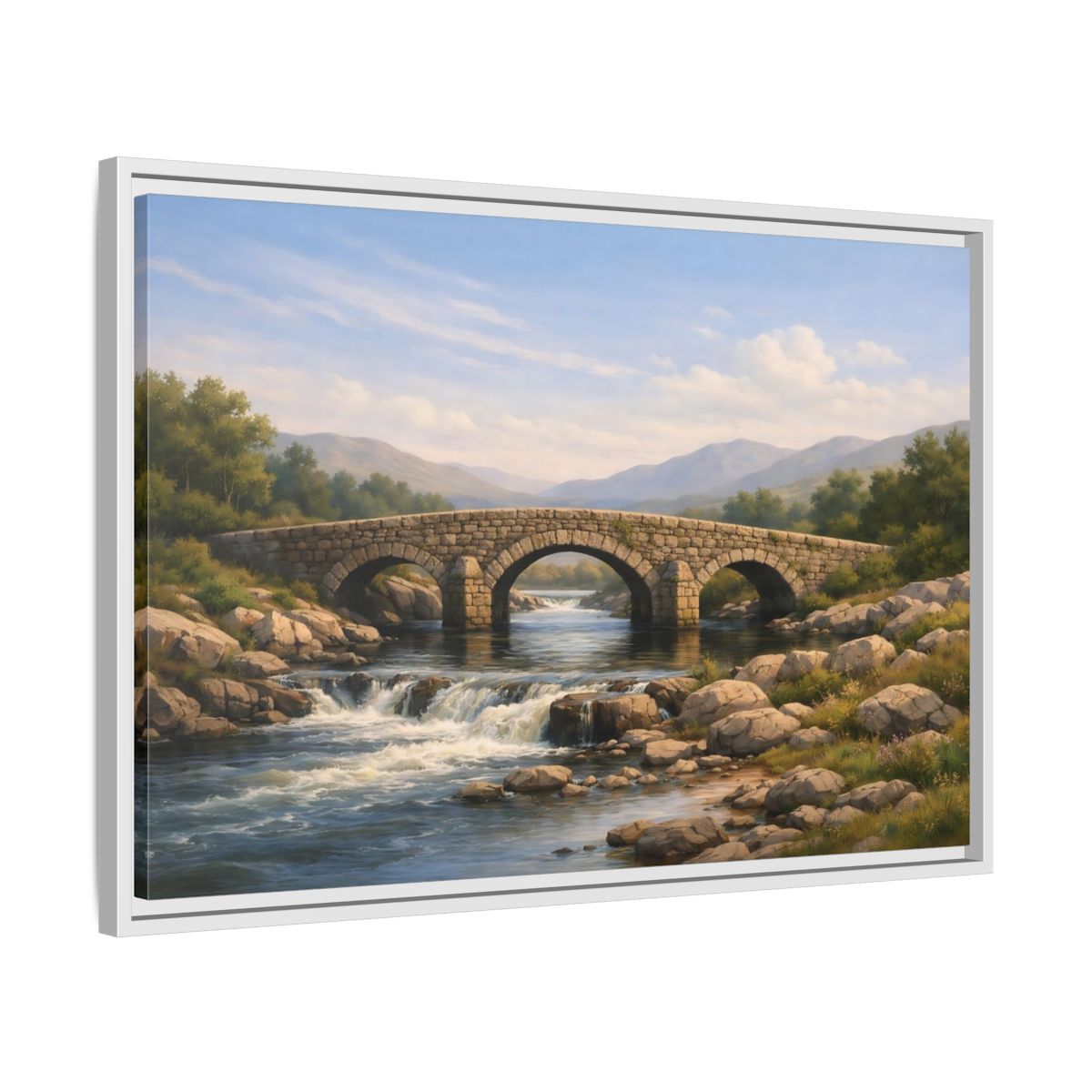 Side Mockup 10. Nature Stone Bridge Nature Landscape shown as stretched canvas wall art