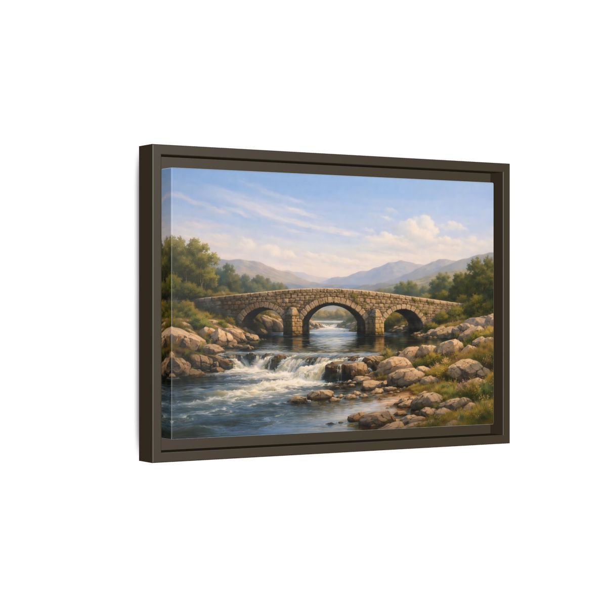 Side Mockup 5. Nature Stone Bridge Nature Landscape shown as stretched canvas wall art