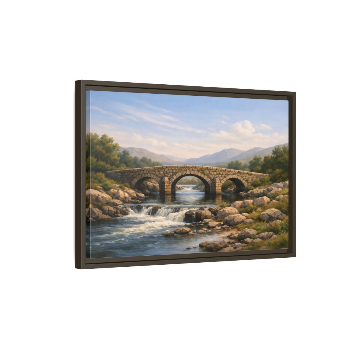 Side Mockup 2. Nature Stone Bridge Nature Landscape shown as stretched canvas wall art
